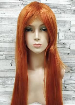 3562 парик ровный рыжий длинный прямой с челкой женский 80см2 фото