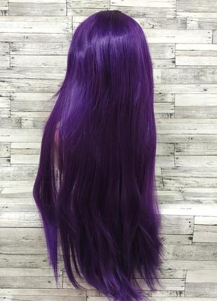 3569 парик фиолетовый длинный прямой с длинной челкой 80см