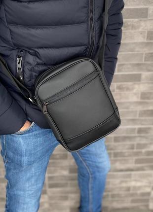 Мужская черная матовая сумка борсетка через плечо modern