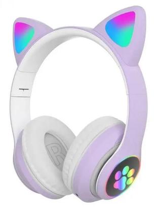 Навушники cat з котячими вушками bluetooth 400 ма·год (mp3/fm) stn-28 бузкові