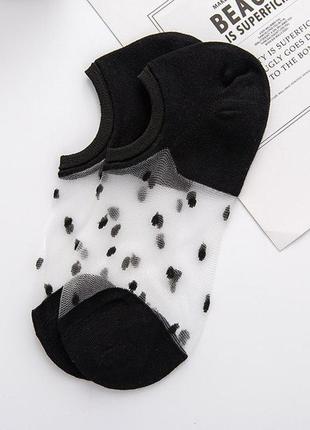 Следы носки в горошек черные, следы фатиновые3 фото