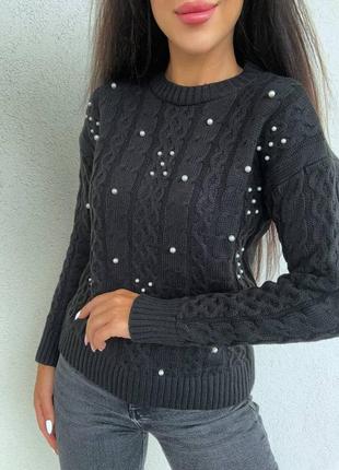 Женский теплый свитер джемпер с жемчугом4 фото