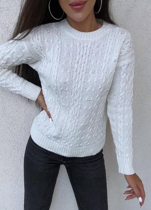 Женский теплый свитер джемпер с жемчугом7 фото