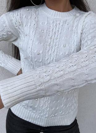 Женский теплый свитер джемпер с жемчугом9 фото