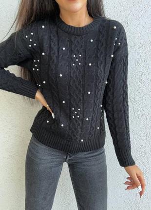 Женский теплый свитер джемпер с жемчугом6 фото