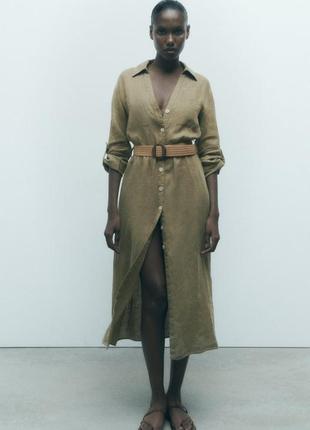Лляна сукня-сорочка zara original spain сукня зара плаття зара плаття з льону зара сукня з льону зара