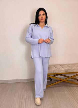 Женский трикотажный теплый костюм двойка брючный в рубчик,женский трикотажный костюм...