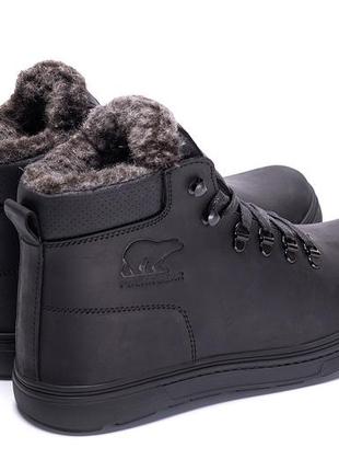 Чоловічі зимові шкіряні черевики polar bear black leather3 фото