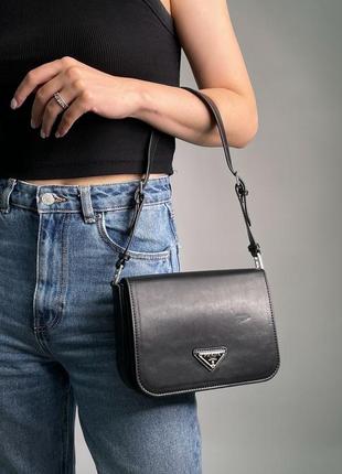 Женская сумка prada brushed leather shoulder bag black