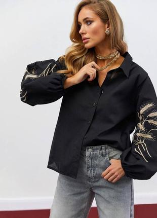 Вышиванка черная белая с колышками пшеницы zara блуза