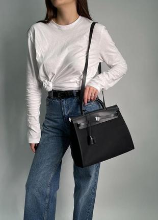 Женская сумка hermes herbag zip 31 bag black/silver2 фото