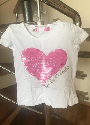 Супер классная футболка на девочку 4 5 6 лет котоновая с сердечком италия