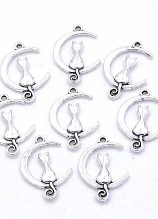 Срібні шарми підвіски кіт на місяці