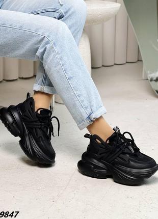 Кросівки матеріал еко шкіра колір чорний на шнурівці висота від п'яти 7 см7 фото