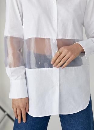 Удлиненная женская рубашка с прозрачными вставками6 фото