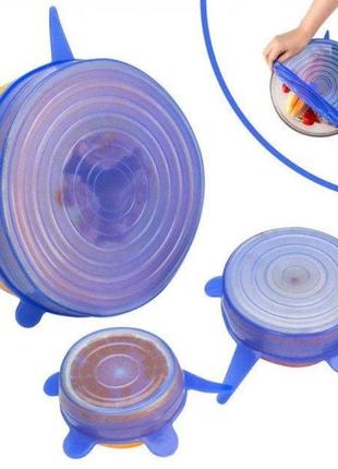Набір багаторазових силіконових кришок для посуду 6 штук super stretch silicone lids marketopt3 фото