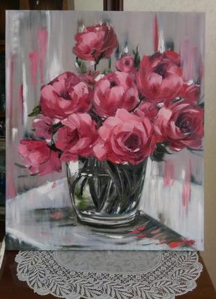 Моя новая картина "розы в вазе" 50*60 см.масло,холст4 фото