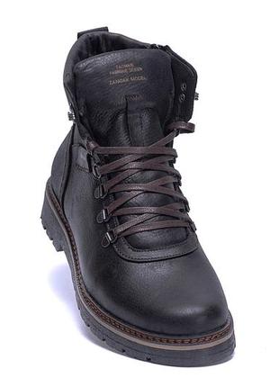 Мужские зимние кожаные ботинки zg black military style4 фото
