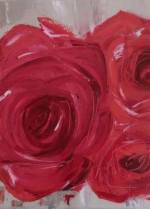 Новая интерьерная картина "красные розы ",акрил,масло,50*70 см.2 фото