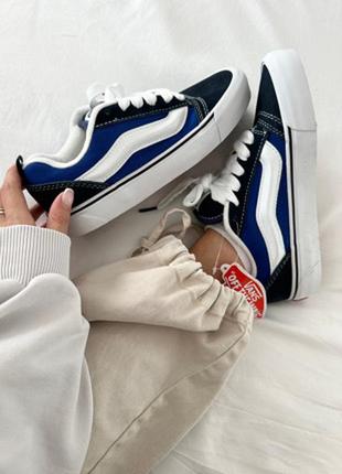 Женские кроссовки vans knu old skool navy blue premium / ванс олд скул синие премиум