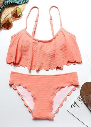 Персиковый гофрированный купальник с воланами⠀s размера