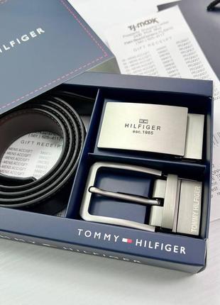 Мужской ремень tommy hilfiger с 2 пряжками черный / коричневый на подарок / подарочный набор1 фото