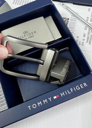 Чоловічий ремінь tommy hilfiger з 2 пряжками чорний / коричневий на подарунок / подарунковий набір6 фото