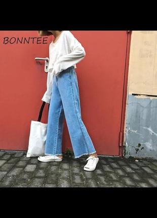 Круті прямі розкльошені джинси з тороками знизу висока посадка ретро широкі мом2 фото