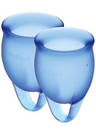 Набір менструальних чаш satisfyer feel confident (dark blue), 15мл та 20мл, мішечок для зберігання