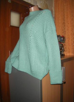 Шикарный мохеровый свитер мятный цвет, крупеая вязка, размер l - 16 - 503 фото