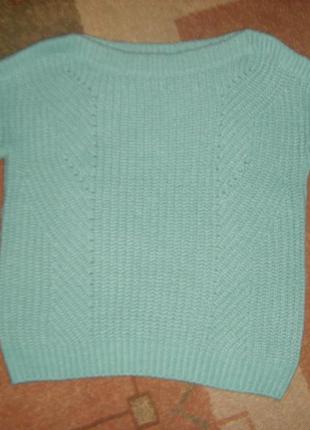 Шикарный мохеровый свитер мятный цвет, крупеая вязка, размер l - 16 - 507 фото