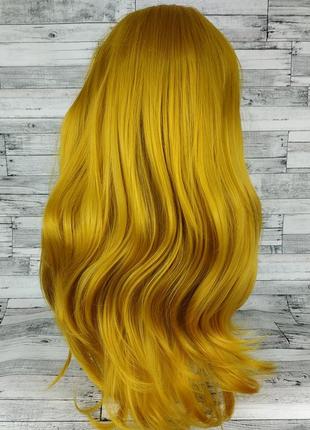 3518 парик волнистый желтый средний 65см с косой челкой2 фото