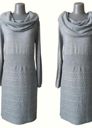 Плаття в'язане трикотажне сіре в коси міді з коміром хомутом3 фото