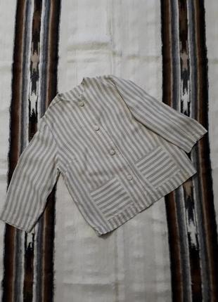 Лляний піджак у смужку блуза свобоная з широким рукавом 3/4 р м