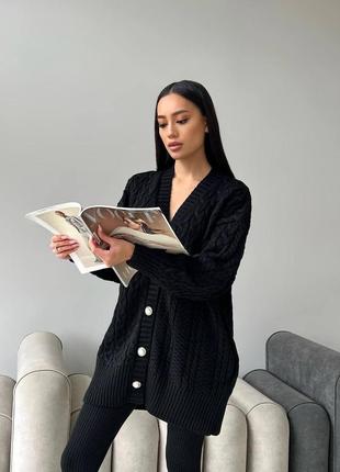 Теплый кардиган косичка шерсть кашемир