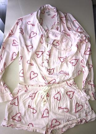 Victorias secret pink оригінальна піжама комплект сорочка шорти маска для сну