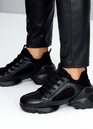 Жіночі кросівки чорні екошкіра зимові з хутром