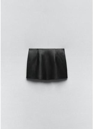 Юбка черная кожаная zara, юбка мини кожа s 2024, юбка ассиметричная черная3 фото