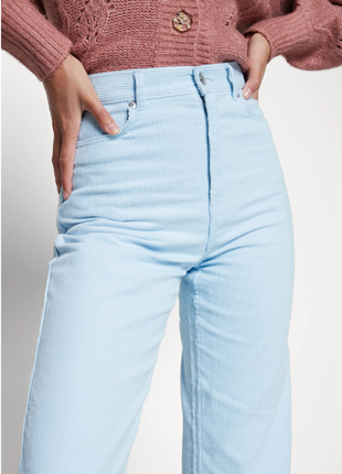 Вельветові штани широкі брюки бавовна штани прямі брюки кльош штани вельвет брюки голубі штани теплі3 фото