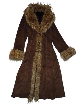 Грузовая теплая дубленка с поясом fur faux coat