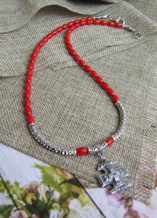 Ожерелье из современного коралла с крестиком "Боречь"