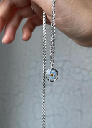 Кулон ручної роботи з епоксидної смоли з блакитною квіткою, кулон на ланцюжку