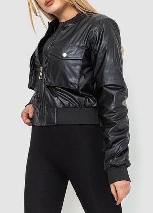 Стильная короткая женская куртка эко-кожа кожаная женская куртка из эко-кожи черная кожанка короткая кожаный бомбер2 фото