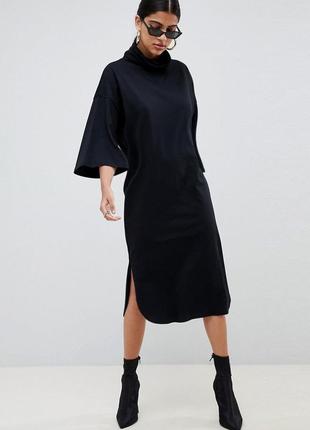 Розпродаж сукня asos міді натуральна з розрізами та високим коміром7 фото