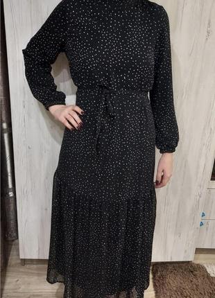 Шифонова сукня чорна в горошок7 фото