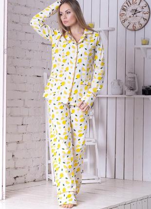 Классическая женская пижама п1021 лимоны2 фото