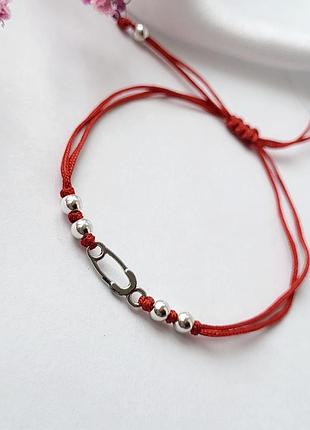Серебряный красный браслет оберег шпилька булавка без камней серебро 925 пробы родированное 75168 0.85г