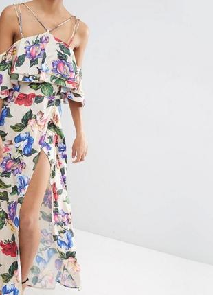 Распродажа! платье asos длинное с цветочным принтом и открытыми плечами2 фото