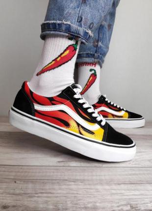 Жіночі кеди vans old skool fire / ванс олд скул вогонь жіночі та чоловічі ванси