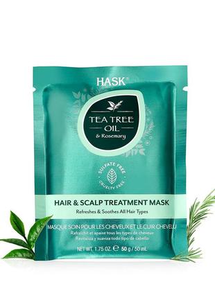 (сша) hask tea tree увлажняющая балансирующая успокаивающая маска для волос и кожи головы🌿4 фото